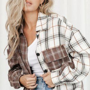 Brown Plaid Oversized Plaid Shirt Soft Shacket